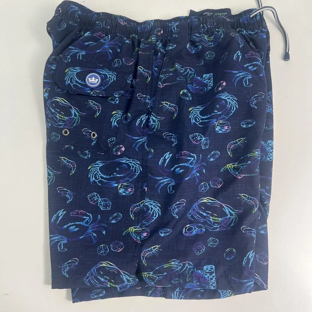 Peter Millar Swim Trunks Mens Medium Blue Crab Dice Casino Print Lined Stretch